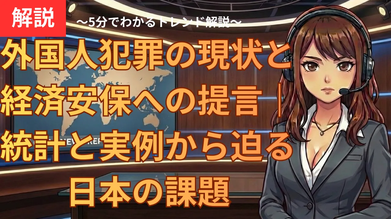 外国人犯罪の現状と経済安保への提言｜統計と実例から迫る日本の課題 近年、訪日客の急増に伴い、外国人犯罪の手口が急速に巧妙化しています。警察庁の統計でも検挙件数は増加傾向にあり、私たちの生活だけでなく経済安全保障をも脅かす事態となっています。なぜこれほどまでに問題が拡大しているのでしょうか。結論から言えば、日本の制度的な「隙」が組織的な犯罪に狙われているからです。本記事では、最新のデータと実例をもとに、白タクや不動産問題、税金詐取といった深刻な現状と、日本がとるべき対策を徹底解説します。 ## 来日外国人犯罪の最新検挙状況と国籍別の傾向 来日外国人による犯罪は増加の一途をたどっており、その中身も変化しています。**警察庁**が発表した令和6年の**統計**によれば、**刑法犯**・**特別法犯**ともに検挙件数・人員が増加傾向にあります。 これは単なる治安の悪化だけでなく、特定の国籍による犯罪傾向が顕著になっているためです。特に**ベトナム籍**と**中国籍**が全体の約6割を占めており、その犯罪内容は大きく異なります。 ### 統計で見る刑法犯・特別法犯の推移と特徴 国籍によって得意とする（あるいは多発する）犯罪の手口には明確な違いがあります。以下に主な傾向をまとめました。 | 国籍 | 主な犯罪種別・傾向 | 特徴 | | --- | --- | --- | | **ベトナム** | **窃盗**（万引き・侵入）、賭博 | 生活苦や仲間内での共犯が多い | | **中国** | **詐欺**、知能犯、強盗 | 組織的かつ大規模な手口が目立つ | | **フィリピン** | **薬物事犯**、不法就労 | 興行ビザ関連や薬物密輸への関与 | ベトナム人は生活必需品や転売目的の**万引き**が多く、中国人はシステムを悪用した**詐欺**や高度な**組織犯罪**に関与するケースが目立ちます。こうした現状を数字で直視することが、対策の第一歩です。 --- ## 多様化する手口：白タクから身近な暴力・窃盗事件まで 観光地でのトラブルも急増しており、特に「**白タク**」問題は深刻です。**訪日客**の回復とともに、空港や観光地では無許可で営業行為を行う車両が列をなしています。 ### 訪日客急増の裏で過去最多を記録する「白タク」問題 白タク行為は、単なる運送法違反にとどまりません。彼らが得た**不法利益**は日本の税務署に把握されず、そのまま海外へ流出したり、さらなる犯罪の資金源になったりするからです。 * **アプリ決済の悪用：** 支払いが海外サーバーで完結し、日本にお金が落ちない。 * **組織的な配車：** 空港で堂々と客待ちをし、正規タクシーの営業を妨害。 ### ディズニーホテルや観光地で相次ぐ刃物・スリ事件の実例 また、日本人をターゲットにした直接的な被害も相次いでいます。千葉県のディズニーシー・ホテルミラコスタでの**刃物**による殺人未遂事件や、万博会場周辺でのスリ被害など、安全神話は崩れつつあります。 > **日本人が狙われる理由** > * 平和ボケしており、荷物や貴重品への警戒心が薄い。 > * 「おもてなし」の精神を逆手に取られ、不審者への声掛けが遅れる。 > > --- ## 経済安全保障の観点から見た外国人による資産・還付金問題 街頭犯罪以上に国益を損なっているのが、**経済安全保障**に関わる問題です。**不動産取得**や税制の抜け穴を利用した手口は、国家予算規模の被害を生んでいます。 ### 中国籍による不動産「キャッシュ買い」とマネロンの懸念 都心やリゾート地の高額物件が、中国籍の投資家によって**現金買い**される事例が多発しています。本来、中国からの送金には厳しい規制がありますが、地下銀行などを通じた**マネーロンダリング**の疑いが拭えません。 * **出所不明の資金：** 犯罪収益が日本の不動産に変えられている可能性。 * **安全保障上のリスク：** 自衛隊基地周辺や水源地が買収される懸念。 ### 数兆円規模の損失か？消費税の輸出免税・還付制度の悪用 さらに深刻なのが**消費税還付**や**輸出免税**制度の悪用です。架空の輸出を申告し、払ってもいない消費税の還付を受ける手口が横行しています。 > **今の日本は「鍵のない高級住宅」** > 現在の日本のセキュリティ状況は、まるで『鍵をかけていない門がある高級住宅』のようなものです。門番（当局）は誠実な訪問者を信じていますが、その隙を突いて庭の果実（税金や資産）を盗もうとする組織的な侵入者が後を絶ちません。今こそ、鍵（制度）を新しくし、監視カメラ（国際連携）を増設する必要があります。 --- ## 偽造書類と入国管理：巧妙化する手口への対策 犯罪の入り口となるのが、不法入国や不法滞在です。近年、**偽造**技術の向上により、**パスポート**や在留カードが見分けのつかないレベルで複製されています。 ### パスポート・ID偽造技術の向上と水際対策の現状 精巧な偽造IDは、携帯電話の契約や銀行口座の開設にも使われます。これが「トクリュウ」などの匿名・流動型犯罪グループのインフラとして機能しているのです。**入国管理局**だけでの対応には限界が来ています。 ### 国際的な情報共有と監式機器によるチェック体制の強化 水際対策を強化するには、最新のバイオメトリクス照合や、高度な鑑識機器の導入が不可欠です。また、各国の捜査機関と連携し、犯罪者の指紋や顔画像などのデータをリアルタイムで共有する**監視体制**の構築が急務です。 --- ## 外国人犯罪から日本を守るための提言 日本の治安と国益を守るためには、性善説に基づいたこれまでの制度を根本から見直す必要があります。「**日本人ファースト**」の視点で、毅然とした法整備を進めるべきです。 ### 制度の抜け穴を塞ぐ「還付金制度」の根本的な見直し まず着手すべきは、犯罪の温床となっている消費税の**輸出免税**制度の見直しです。その場で免税する現行方式を改め、一度全額を支払わせた後に空港で厳格な確認を経て還付する「リファンド方式」への完全移行が求められます。 ### 国際的な連携による犯罪組織の摘発プロジェクト 個別の事件対応だけでなく、**組織犯罪**の根を絶つための国際連携が必要です。中国やベトナムの捜査当局に対し、犯罪者引き渡しや資産凍結に関する協定を強化し、「日本で犯罪を犯せば必ず捕まり、資産も没収される」という強いメッセージを発信し続けることが重要です。 --- 日本が安全で豊かな国であり続けるためには、私たち一人ひとりがこの現状を知り、声を上げることが大切です。 **【次のアクション】** まずは、あなたの住む地域の治安情報や、選挙における候補者の防犯・経済安保政策をチェックしてみましょう。制度を変える力は、国民の関心にあります。