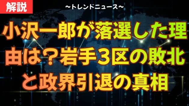 小沢一郎が落選した理由は？岩手3区の敗北と政界引退の真相
